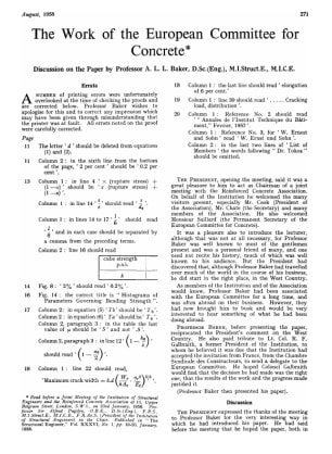 The Work of the European Committee for Concrete Discussion on the Paper by Professor A. L. L. Baker,