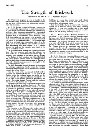 The Strength of Brickwork Discussion on Dr. F. G. Thomas’s Paper