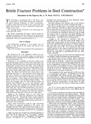Brittle Fracture Problems in Steel Construction Discussion on the Paper by Mr. G. M. Boyd