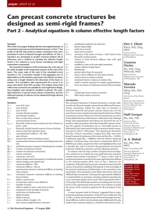 Can precast concrete structures be designed as semi-rigid frames? Part 2 - Analytical equations and 