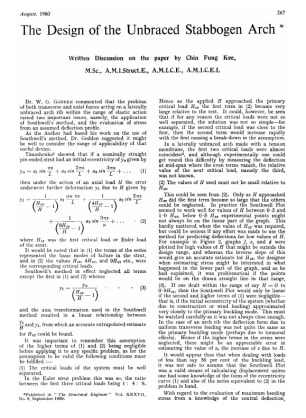 The Design of the Unbraced Stabbogen Arch Written Discussion on the paper by Chin Fung Kee, M.Sc., A