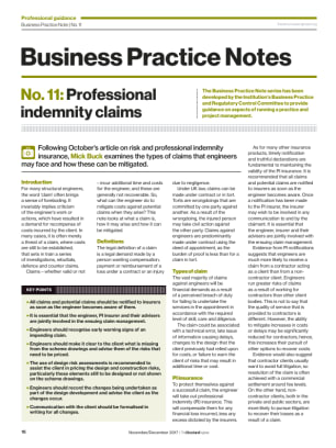 Business Practice Note No. 11: Professional indemnity claims