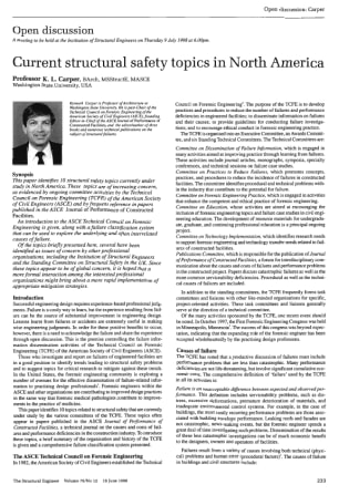 Open Discussion on Current Structural Safety Topics in North America