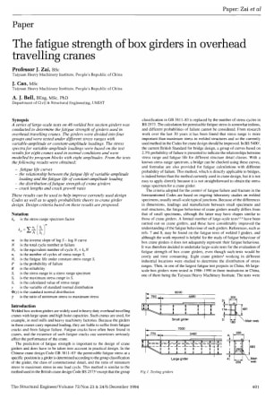 The Fatigue Strength of Box Girders in Overhead Travelling Cranes