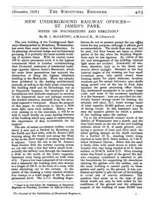 New Underground Railway Offices - St, James's Park Notes on Foundations and Erection