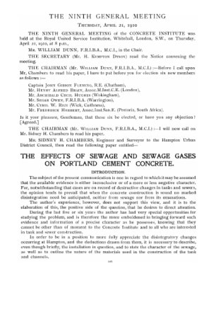 The effects of sewage and sewage gases on portland cement concrete