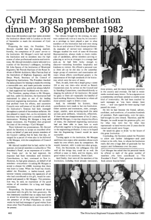Cyril Morgan Presentation Dinner: 30 September 1982
