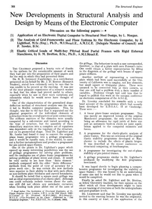 New Developments in Structural Analysis and Design by Means of the Electronic Computer. Discussion o