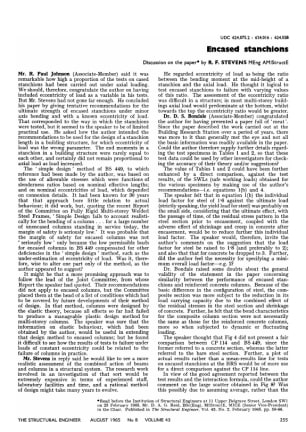 Encased Stanchions. Discussion on the paper by R. F. Stevens MEng AMlStructE