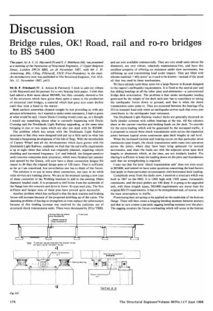 Discussion on Bridge Rules, OK! Road, Rail and Ro-Ro Bridges to BS 5400 by A.C.G. Hayward and S.J. M
