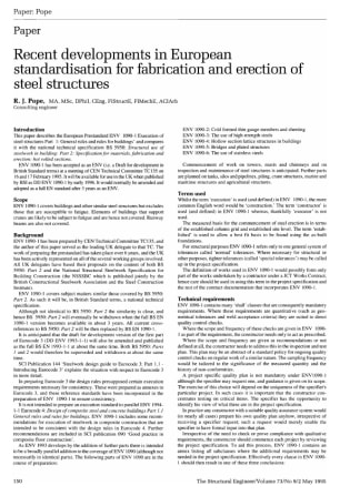Recent Developments in European Standardisation for Fabrication and Erection of Steel Structures