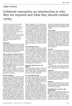 Legal Column. Collateral Warranties: an Introduction to why They are Required and What They Should C