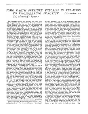 Some Earth Theories in Relation to Engineering Practice:- Discussion on Col. Moncrieff's Paper