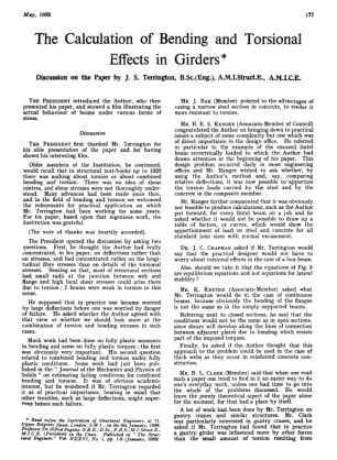 The Calculation of Bending and Torsional Effects in Girders Discussion on the Paper by J. S. Terring