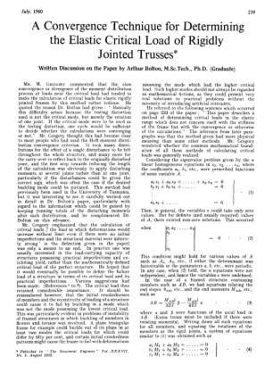 A Convergence Technique for Determining the Elastic Critical Load of Rigidly Jointed Trusses Written