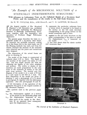 "An Example of the Mechanical Solution of a Statically Indeterminate Structure." With Reference to L