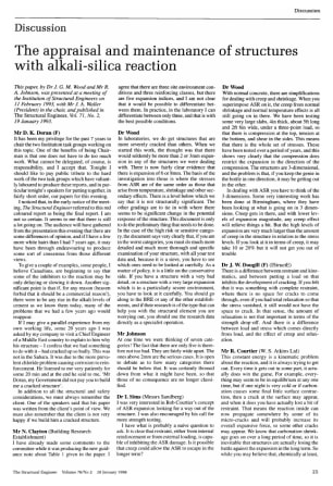 Discussion on The Appraisal and Maintenance of Structures with Alkali-Silica Reaction