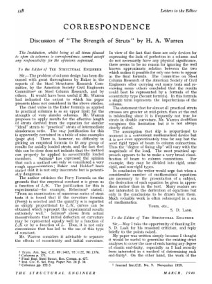 Correspondence.  Discussion of "The Strength of Struts" by H. A. Warren