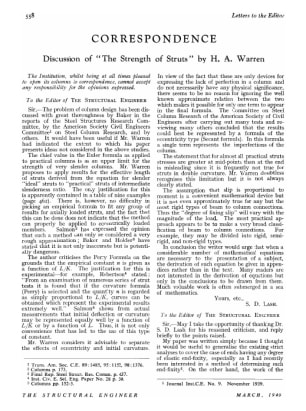Correspondence.  Discussion of "The Strength of Struts" by H. A. Warren