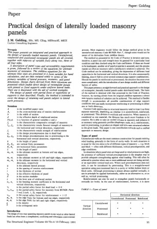 Practical Design of Laterally Loaded Masonry Panels