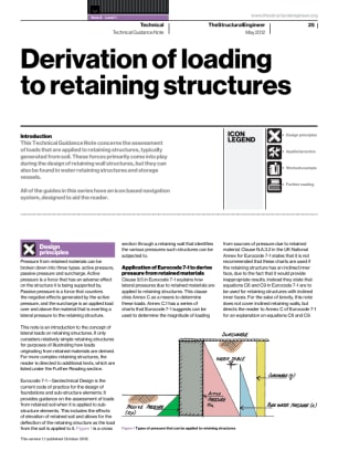 Technical Guidance Note (Level 1, No. 8): Derivation of loading to retaining structures