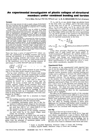 An Experimental Investigation of Plastic Collapse of Structural Members under Combined Bending and T