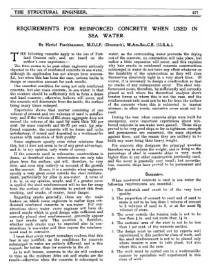 Requirements for Reinforced Concrete When Used in Sea Water