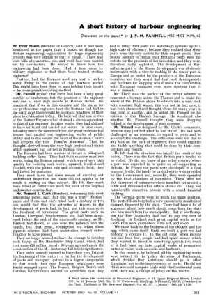 A short history of harbour engineering Discussion on the paper by J. P. M. Pannell