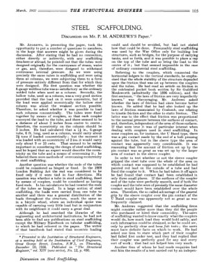 Steel Scaffolding. Discussion on Mr. P.M. Andrews's Paper
