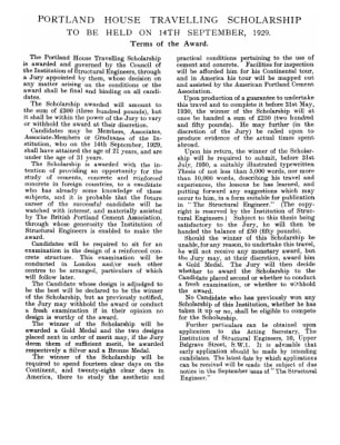 Portland House Travelling Scholarship to be Held on 14th September, 1929 Terms of the Award