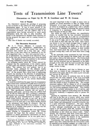 Tests of Transmission Line Towers Discussion on Paper by H. W.B. Gardiner and W.H. Gomm