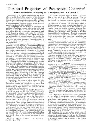 Torsional Properties of Prestressed Concrete Written Discussion on the Paper by Mr. R. Humphreys, B.