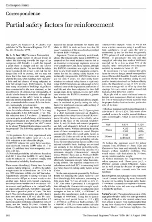 Correspondence on Partial Safety Factors for Reinforcement by Professor A.W. Beeby