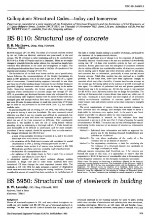 Colloquium: Structural Codes-Today and Tomorrow BS 8110: Structural Use of Concrete