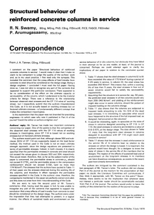 Correspondence on Structural Behaviour of Reinforced Concrete Columns in Service by R.N. Swamy and P