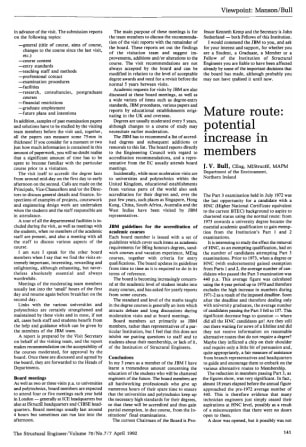 Mature Route: Potential Increase in Numbers