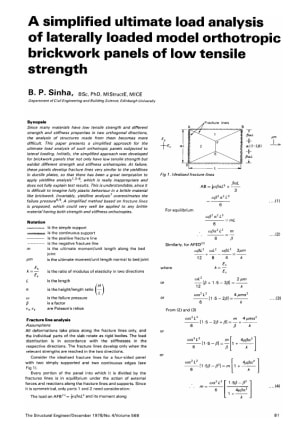 A Simplified Ultimate Load Analysis of Laterally Loaded Model Orthotropic Brickwork Panels of Low Te