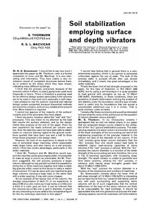 Soil Stabilization Employing Surface and Depth Vibrators. Discussion on the paper by S. Thorburn CEn