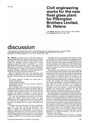 Discussion on Civil Engineering Works for the new Float Glass Plant for Pilkington Brothers Limited,