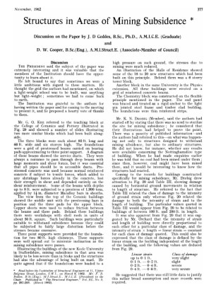 Structures in Areas of Mining Subsidence. Discussion on the Paper by J. D Geddes, B.Sc., Ph.D., A.M.
