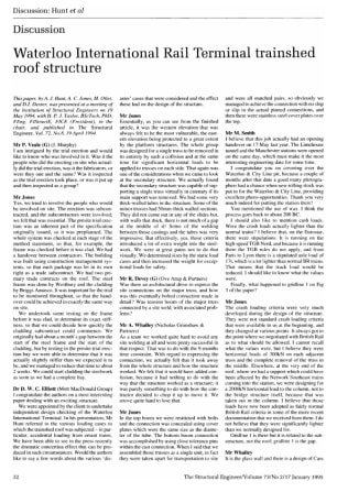 Discussion on Waterloo International Rail Terminal Trainshed Roof Structure by A.J. Hunt, A.C. Jones