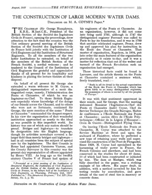 The Construction of Large Modern Water Dams. Discussion on M.A. Coyne's Paper