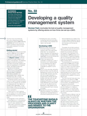 Business Practice Note No. 33: Developing a quality management system