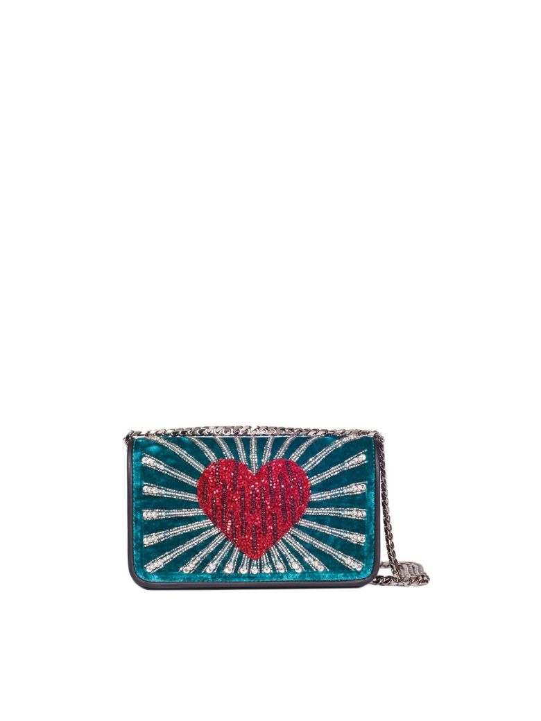 LES PETITS JOUEURS Ginny Beaded Heart Clutch Bag, Turquoise | ModeSens