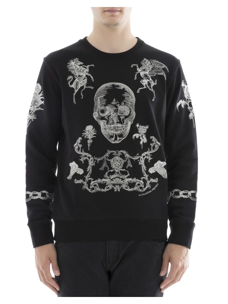 ALEXANDER MCQUEEN Embroidered-Skull Long-Sleeve Sweatshirt, Black in ...
