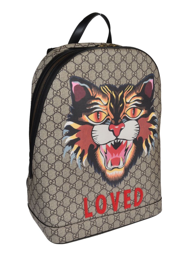 GUCCI Angry Cat Leather-Trimmed Appliquéd Monogrammed Coated-Canvas ...