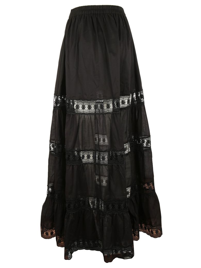 CHARO RUIZ Cotton Voile & Lace Skirt, Black | ModeSens