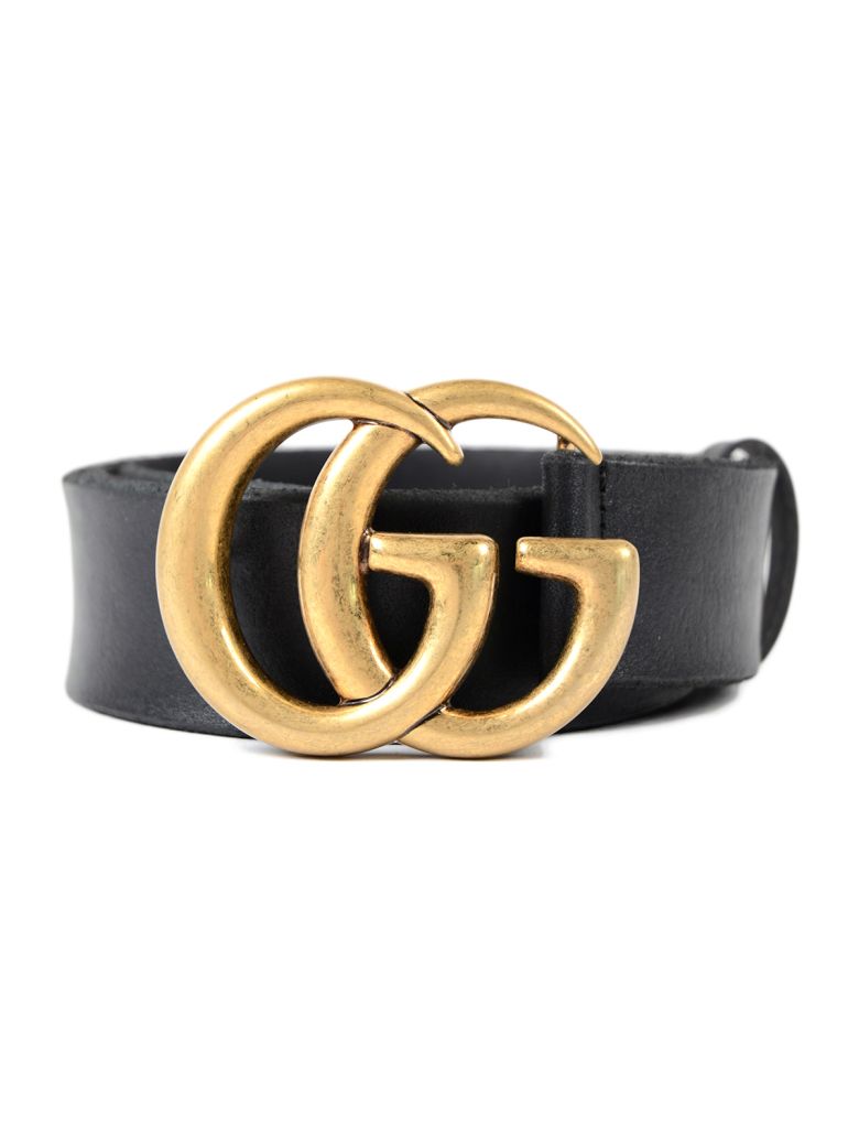 GUCCI Wide Leather Belt With Double G, Black | ModeSens