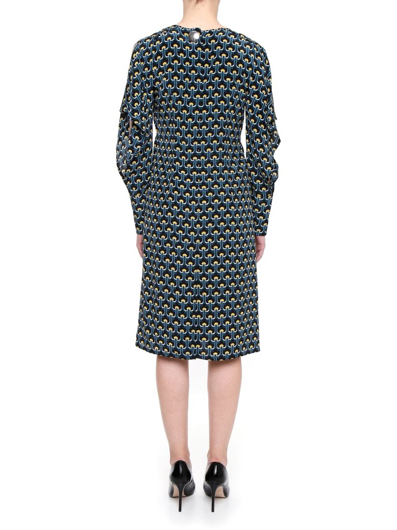 MARNI Optical Printed Silk Dress in Dark Limoges|Blu | ModeSens