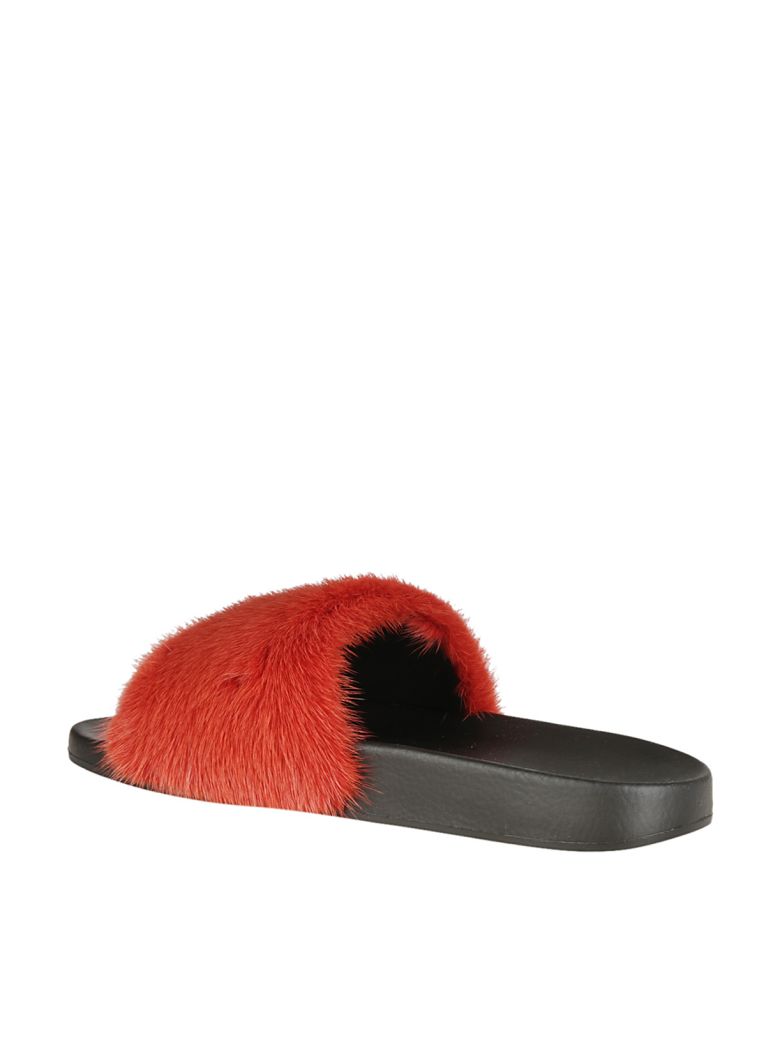 GIVENCHY Mink Fur Rubber Slide Sandals, Red | ModeSens